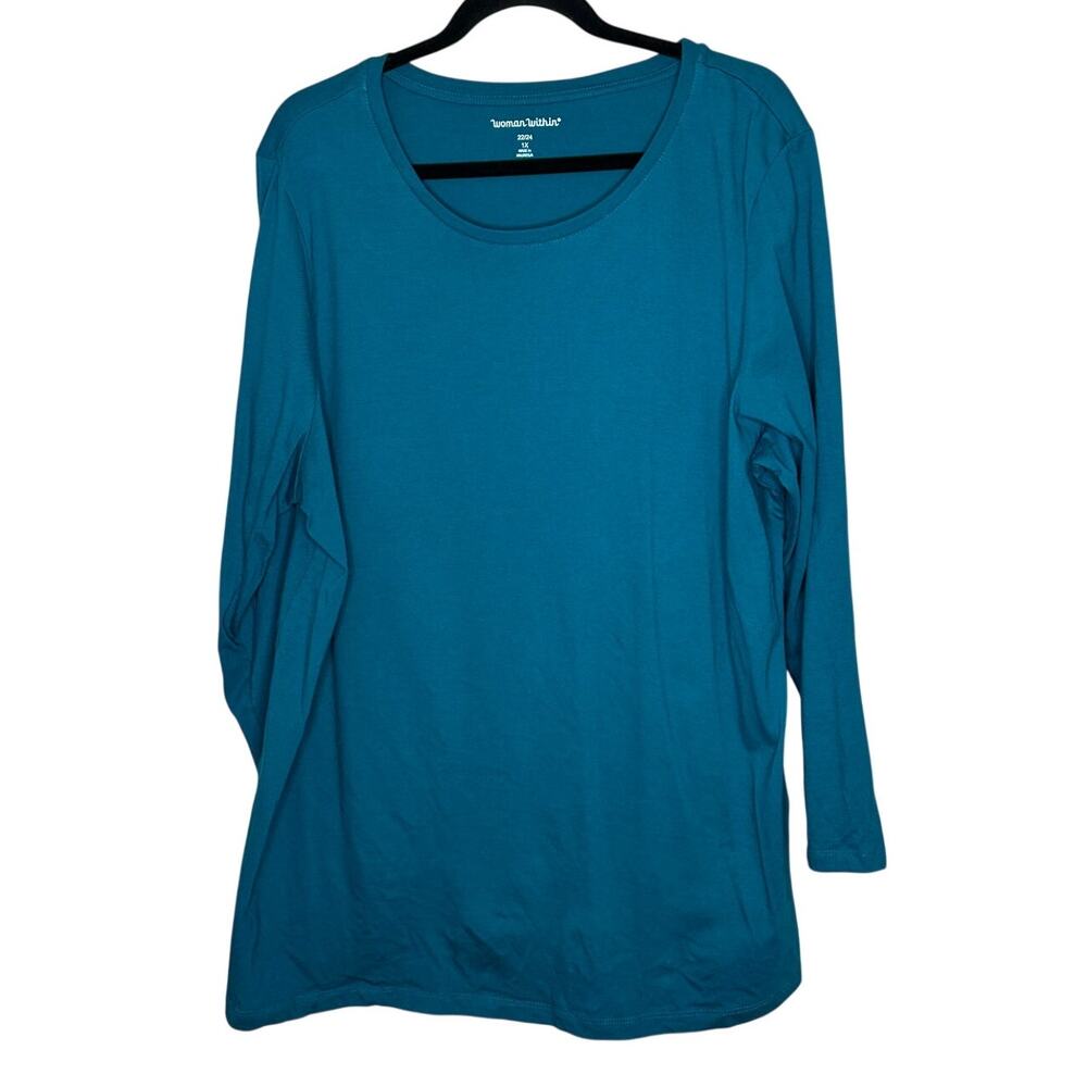 Woman Within Aqua Blue Long Sleeve Tunic Round Neck Casual Stretch Breathable 1X